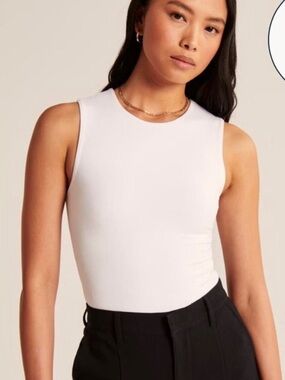 Abercrombie & Fitch White Sleeveless Crewneck Bodysuit